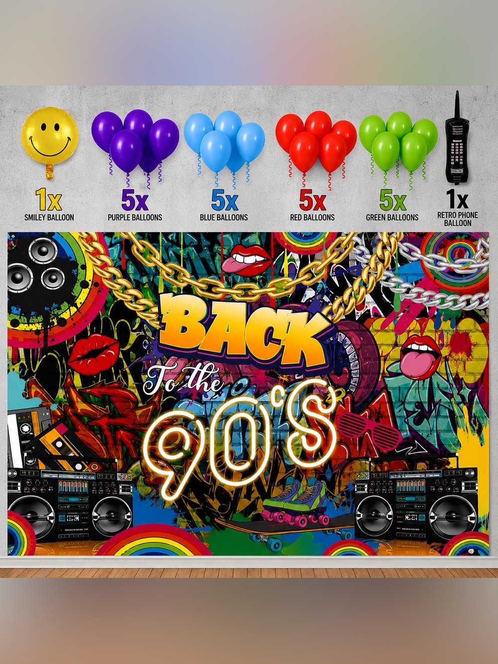 Back To The 90’s Retro Millennial Birthday Party Decoration Kit